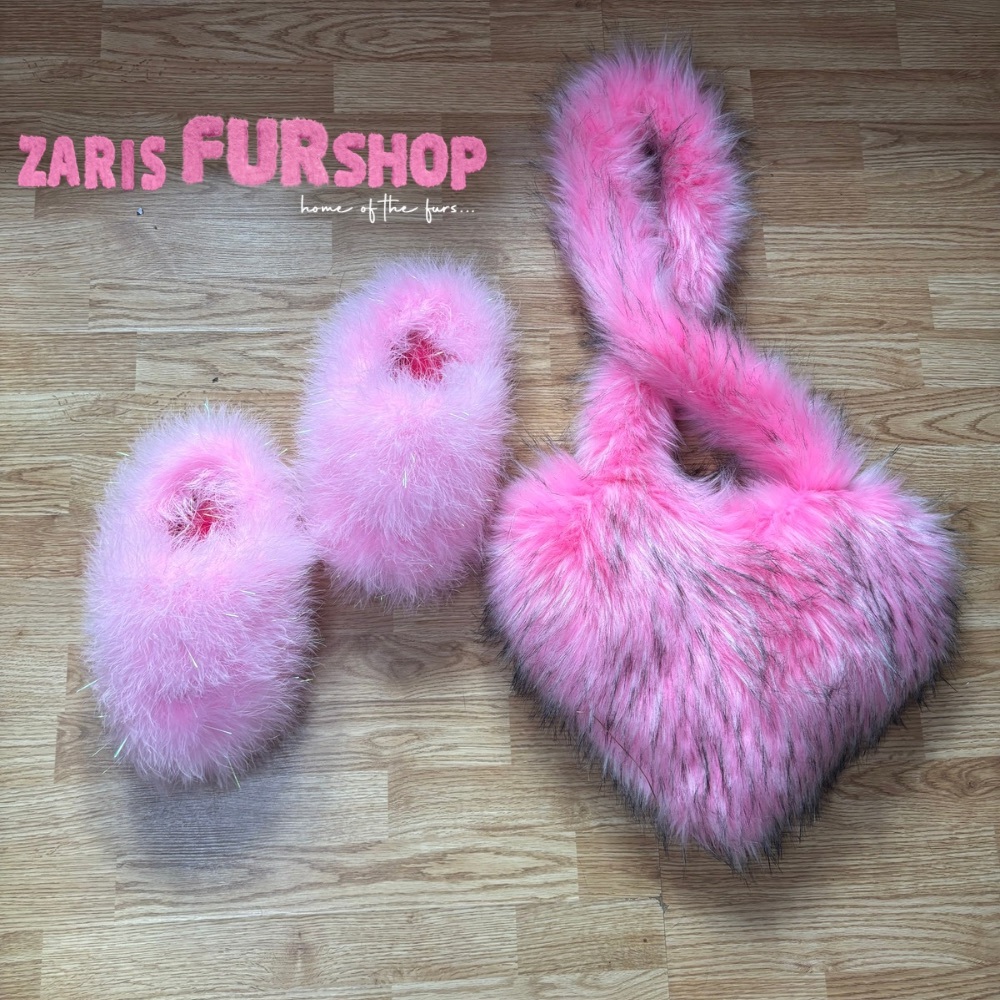 Custom Fur Purse Slippers Set